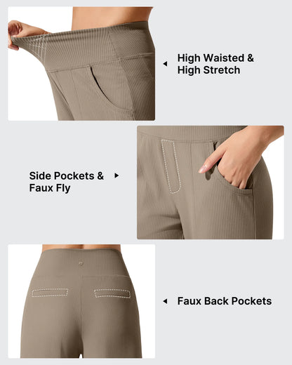 Pantalones de yoga de punto acanalado de cintura alta y pierna ancha