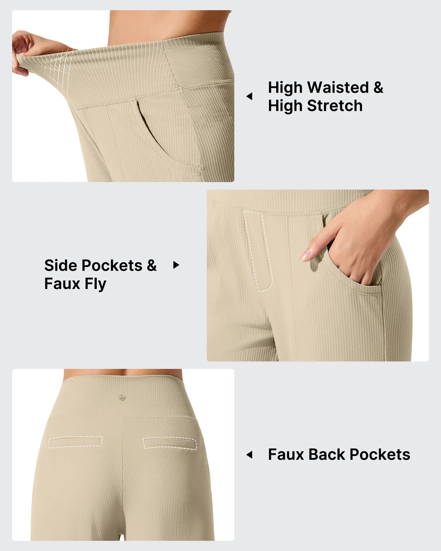 Pantalones de yoga de punto acanalado de cintura alta y pierna ancha
