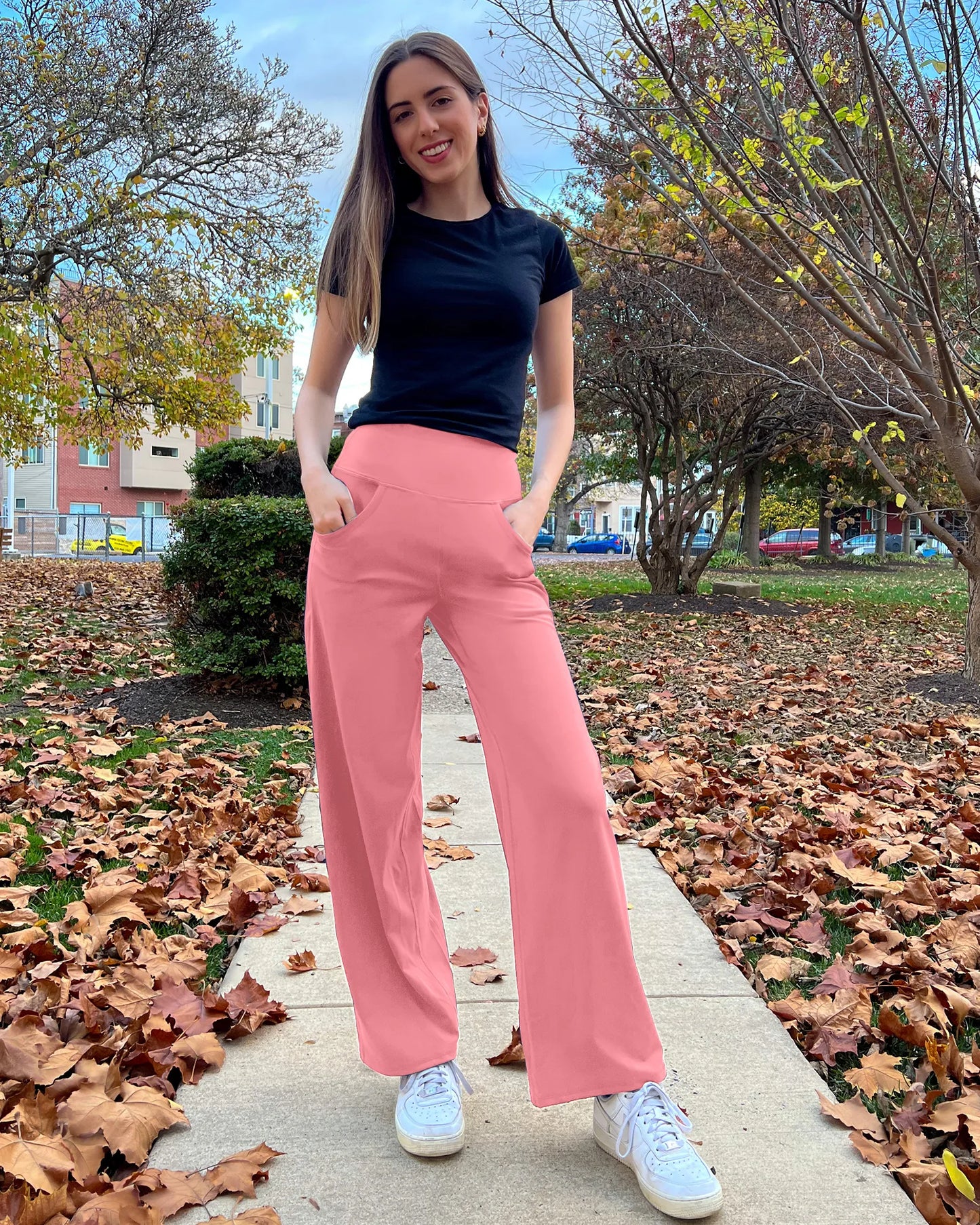 Pantalones de yoga de pierna ancha para mujer con bolsillos (talla regular)