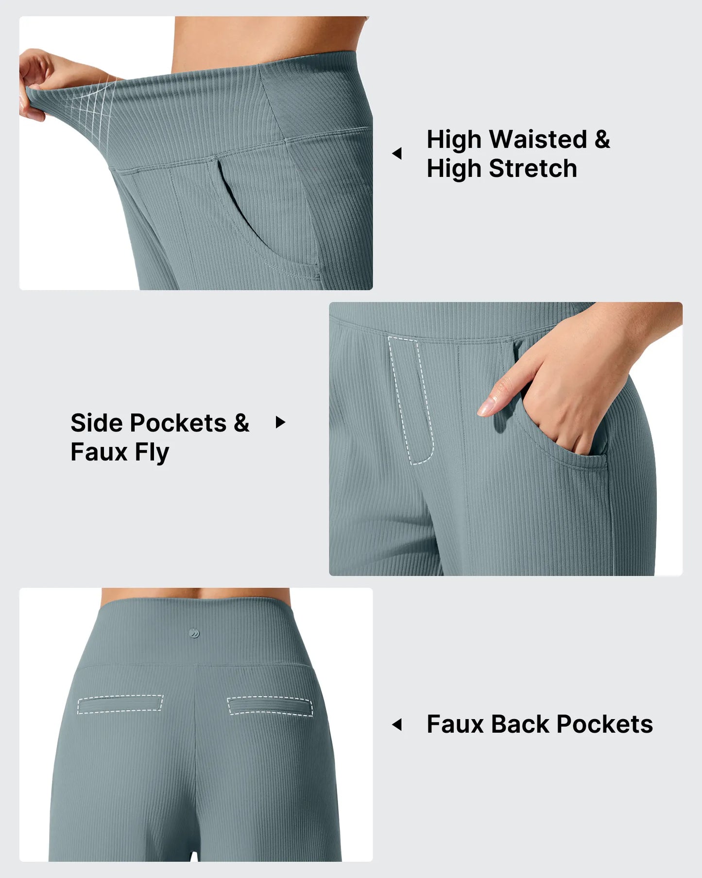 Pantalones de yoga de punto acanalado de cintura alta y pierna ancha