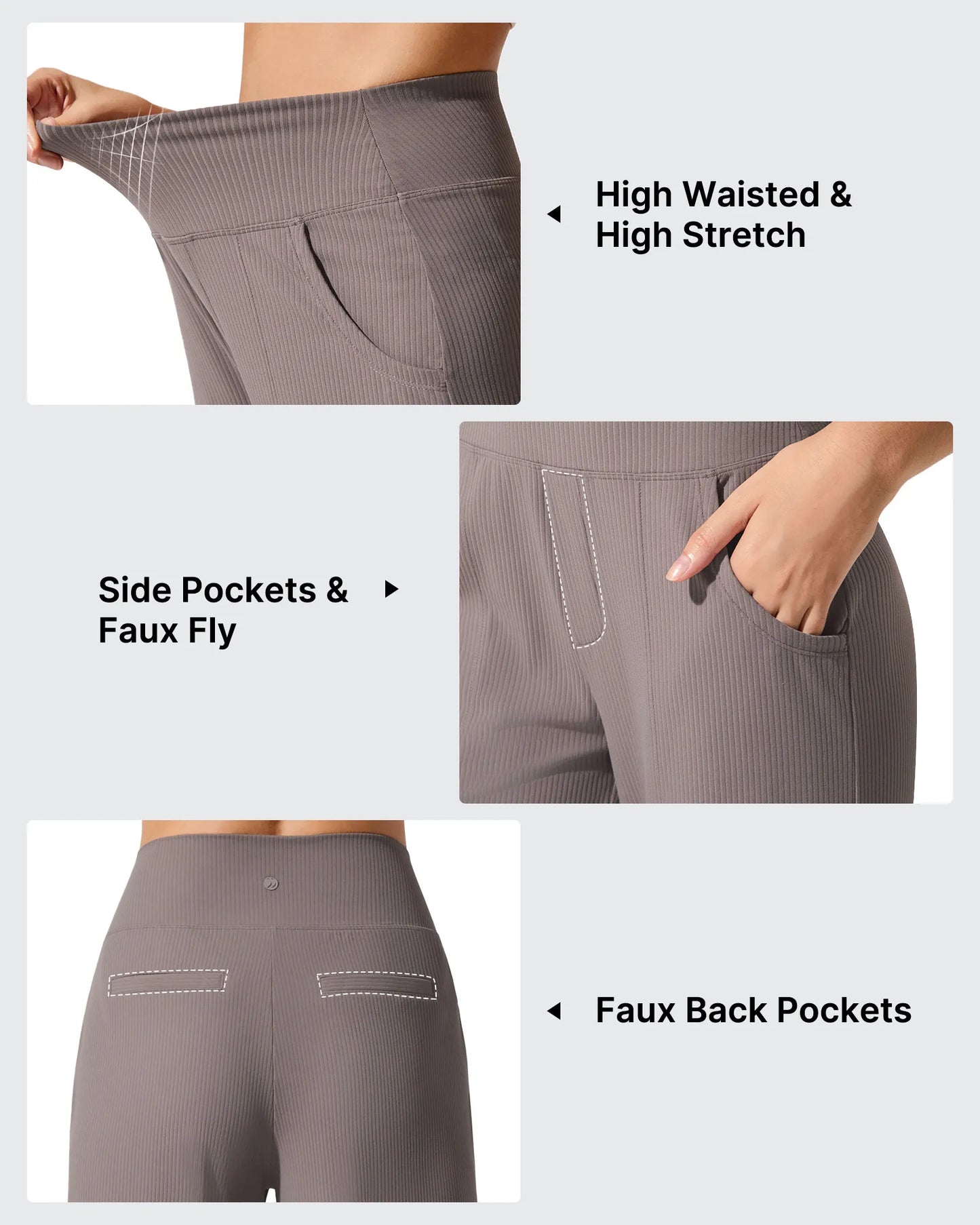 Pantalones de yoga de punto acanalado de cintura alta y pierna ancha