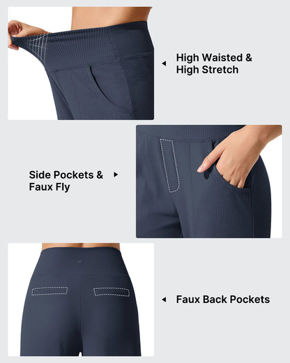 Pantalones de yoga de punto acanalado de cintura alta y pierna ancha