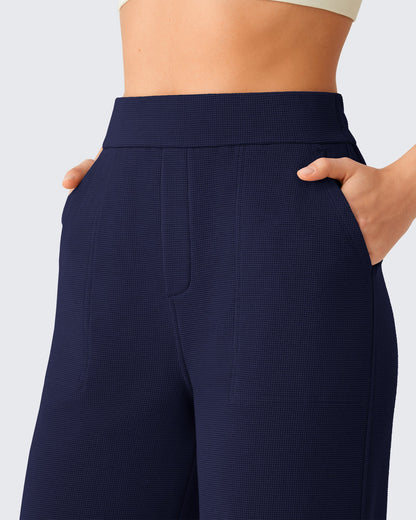 Pantalones de vestir G4Free Waffle de pernera ancha, de talle alto y elásticos