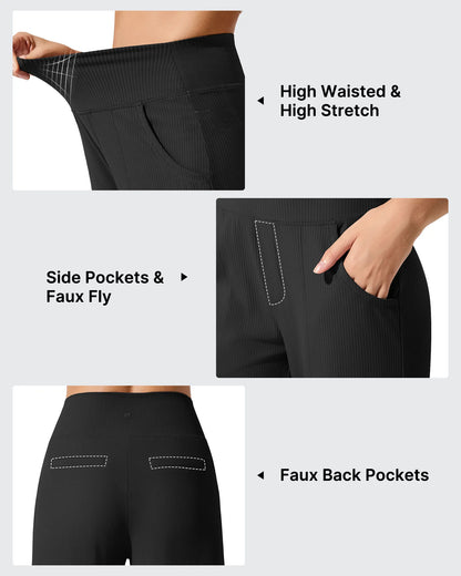 Pantalones de yoga de punto acanalado de cintura alta y pierna ancha