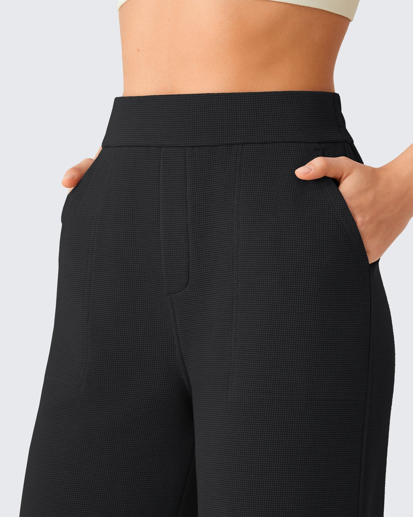 Pantalones de vestir G4Free Waffle de pernera ancha, de talle alto y elásticos