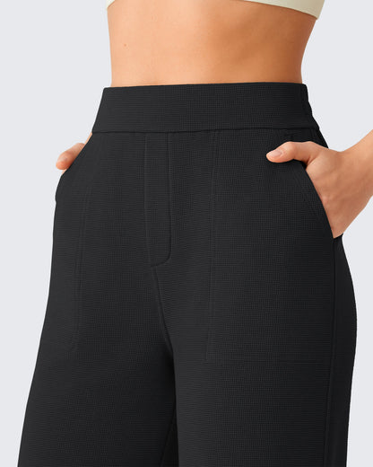 Pantalones de vestir G4Free Waffle de pernera ancha, de talle alto y elásticos