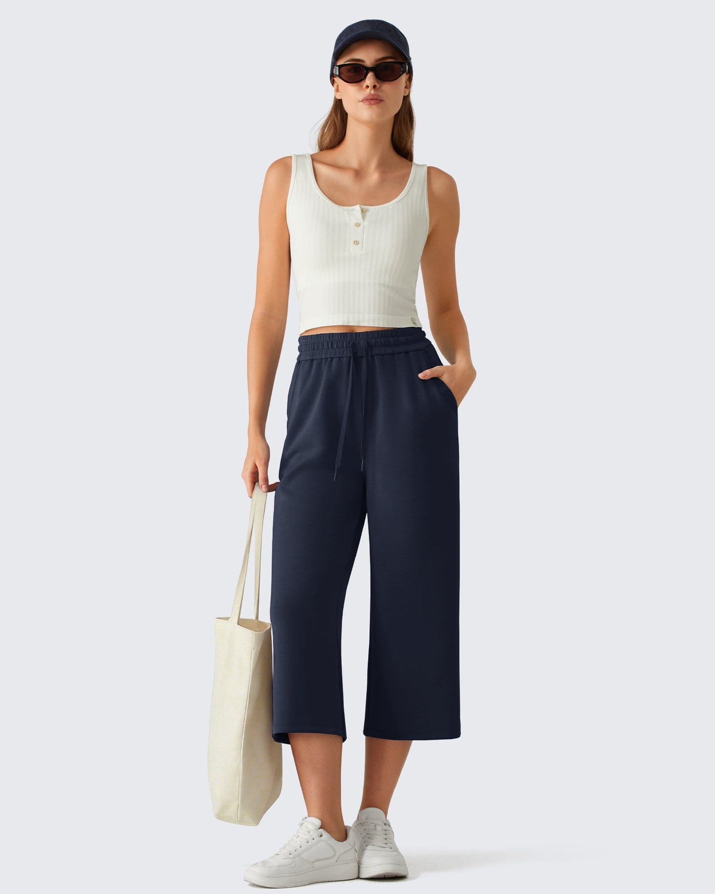 G4Free Smoofit Pantalones Capri de Pierna Ancha con Cordón y Bolsillos