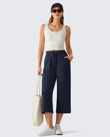 G4Free Smoofit Pantalones Capri de Pierna Ancha con Cordón y Bolsillos