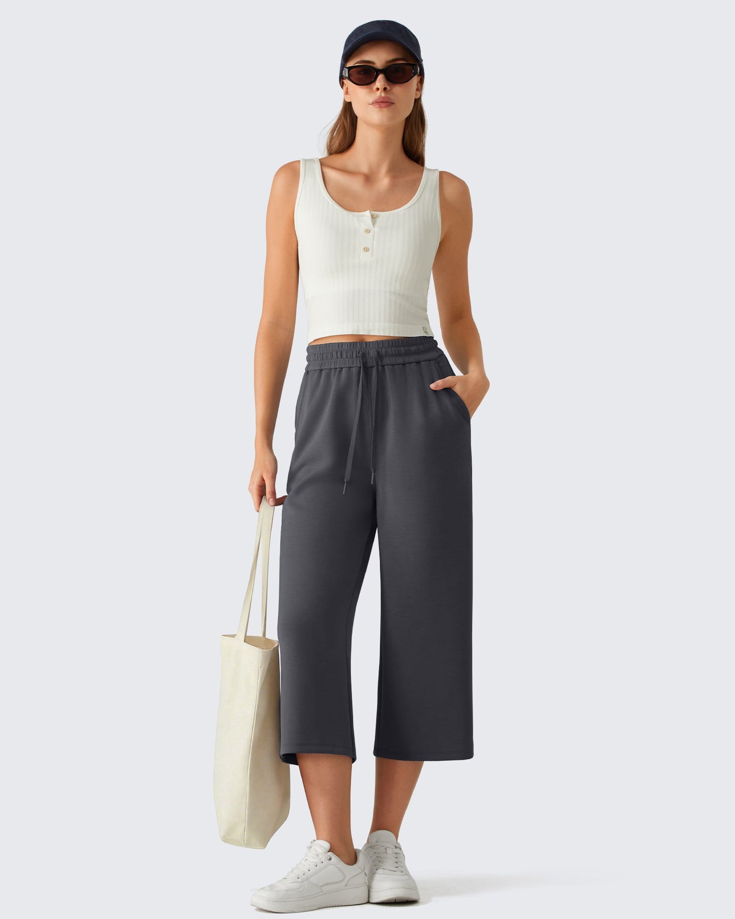 G4Free Smoofit Pantalones Capri de Pierna Ancha con Cordón y Bolsillos