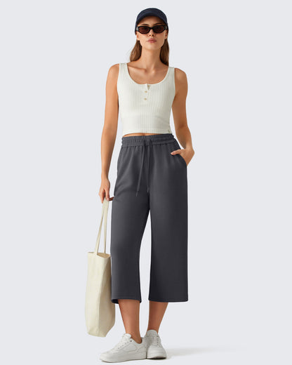 G4Free Smoofit Pantalones Capri de Pierna Ancha con Cordón y Bolsillos