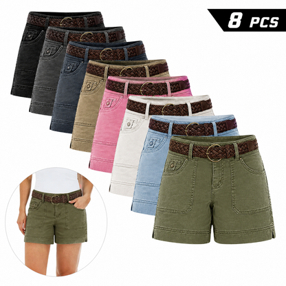 Women's cute high-waisted pure cotton summer ruffled denim shorts
