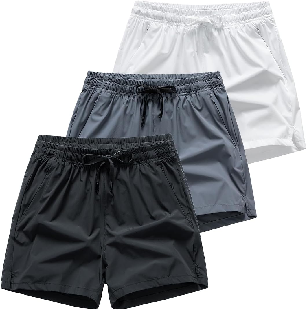 (Paquete de 3) shorts deportivos ligeros que absorben la humedad con bolsillos con cremallera