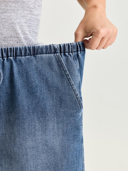 Stretchy Drawstring Elastic Waist Denim Shorts