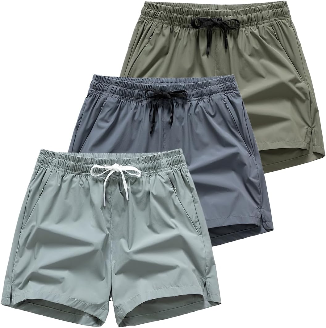 (Paquete de 3) shorts deportivos ligeros que absorben la humedad con bolsillos con cremallera