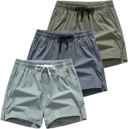 (Paquete de 3) shorts deportivos ligeros que absorben la humedad con bolsillos con cremallera