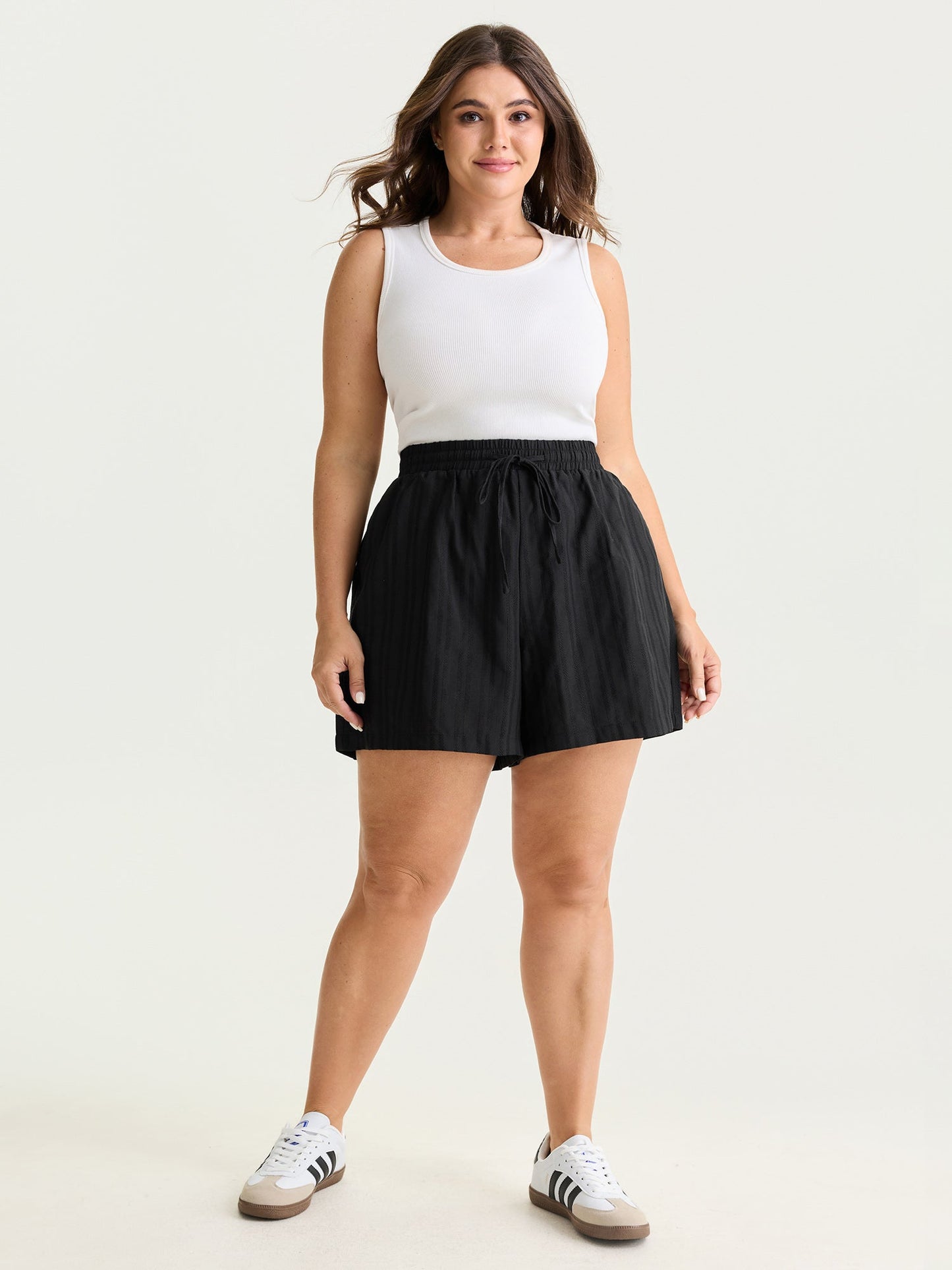Striped Texture Drawstring Waist Shorts