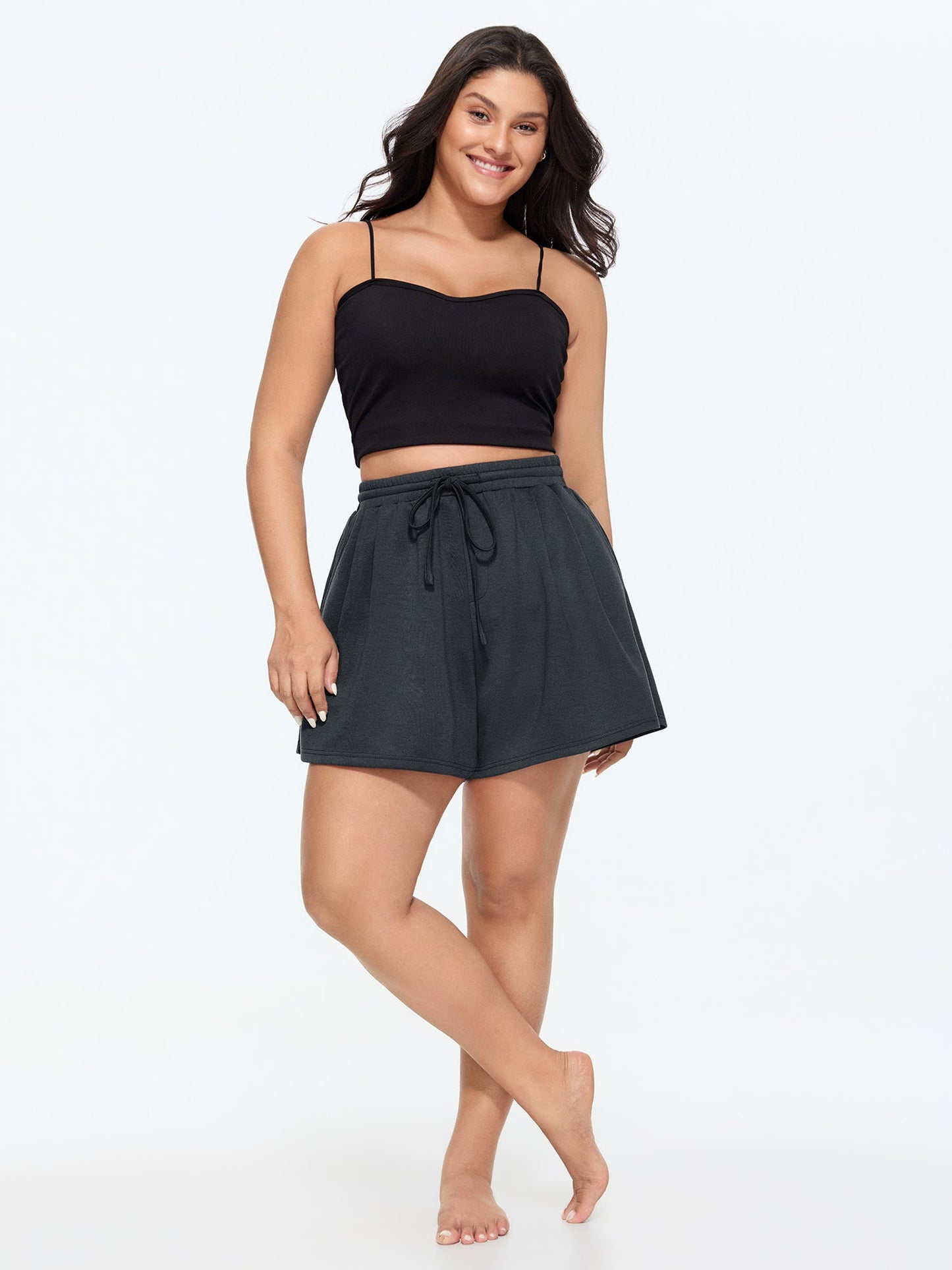 Supersoft Drawstring Waist Wide-Leg Shorts