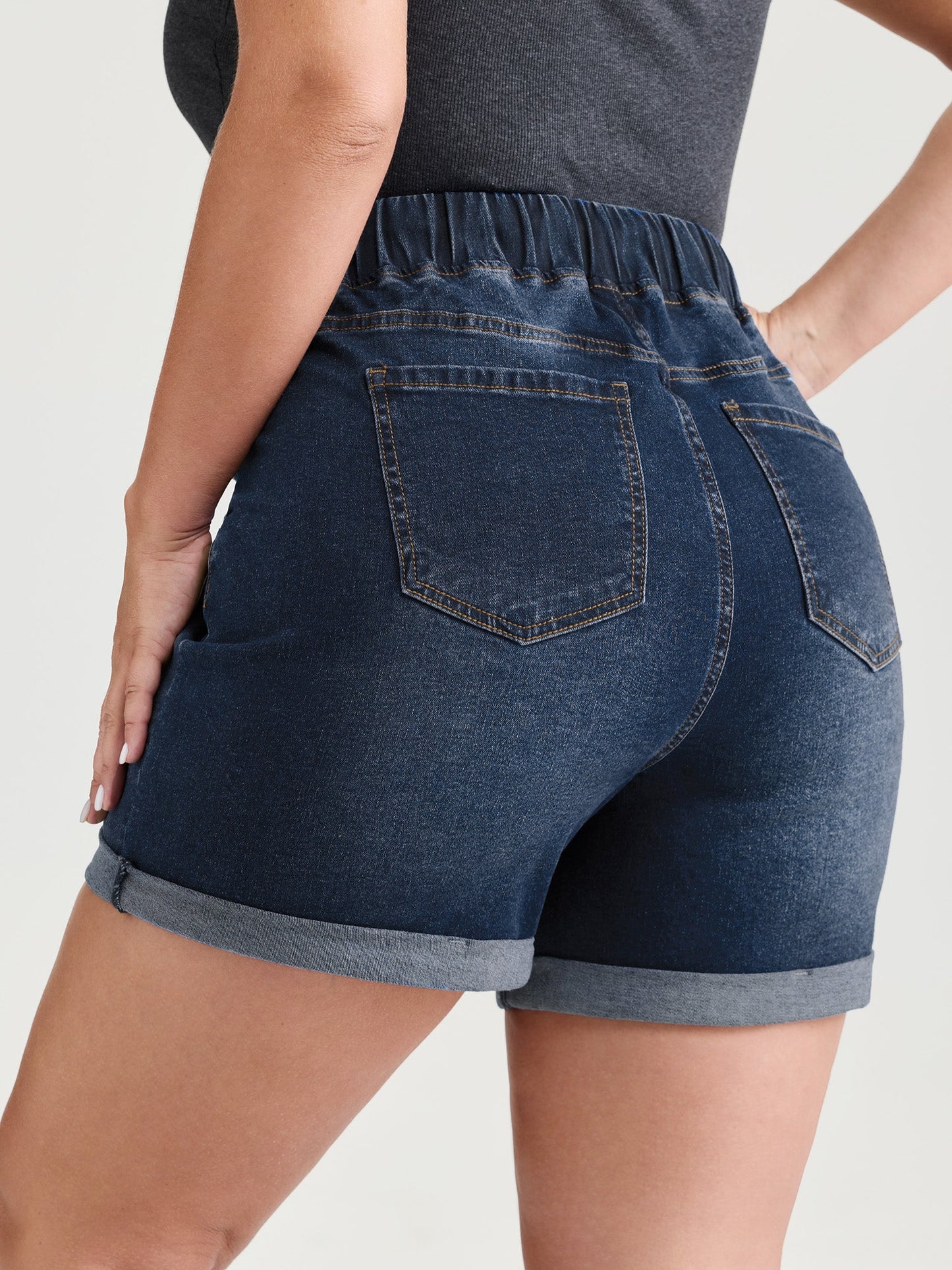 Mid-Rise Drawstring Elastic Waist Denim Shorts