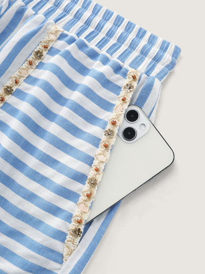 Asymmetrical Striped Print Shorts