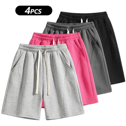 (4-Pack)Men's Solid Pocket Lightweight Breathable Casual Workout Shorts
