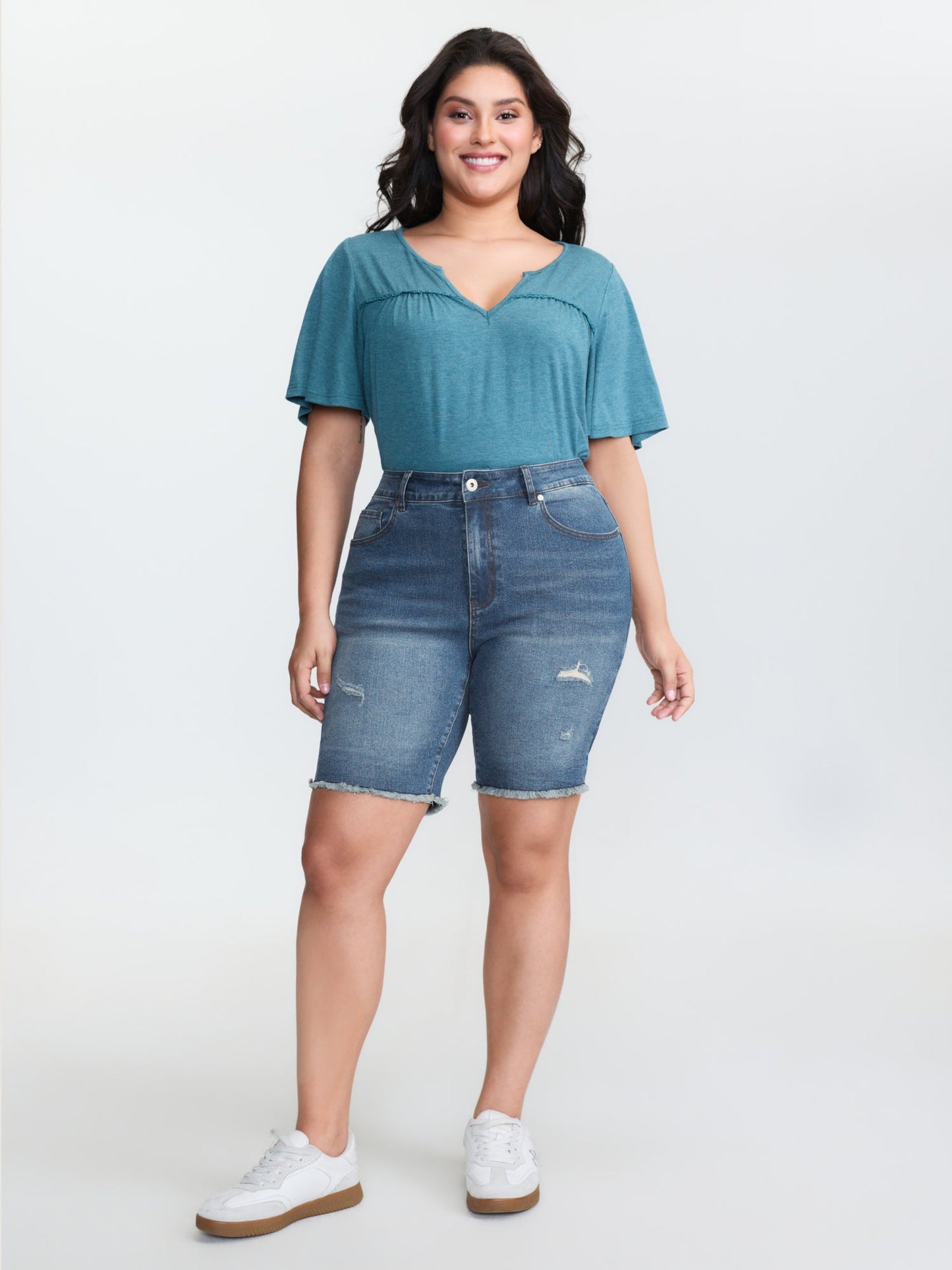 Stretchy Mid-Rise Denim Shorts