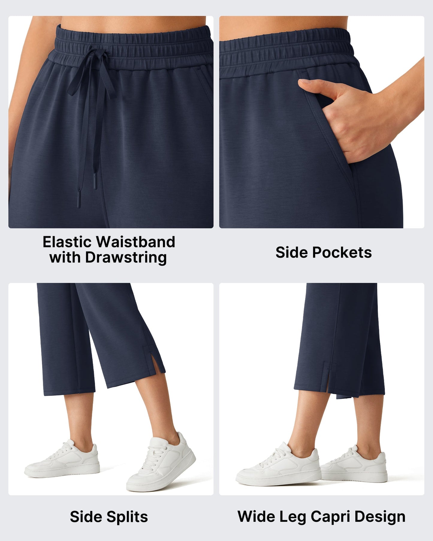 G4Free Smoofit Pantalones Capri de Pierna Ancha con Cordón y Bolsillos
