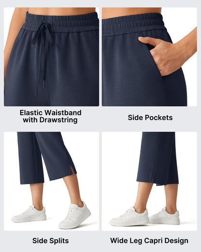 G4Free Smoofit Pantalones Capri de Pierna Ancha con Cordón y Bolsillos