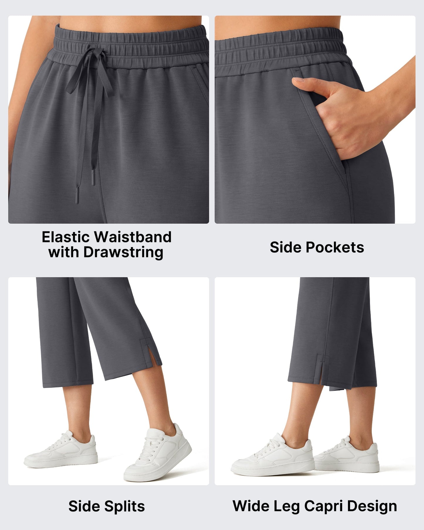 G4Free Smoofit Pantalones Capri de Pierna Ancha con Cordón y Bolsillos