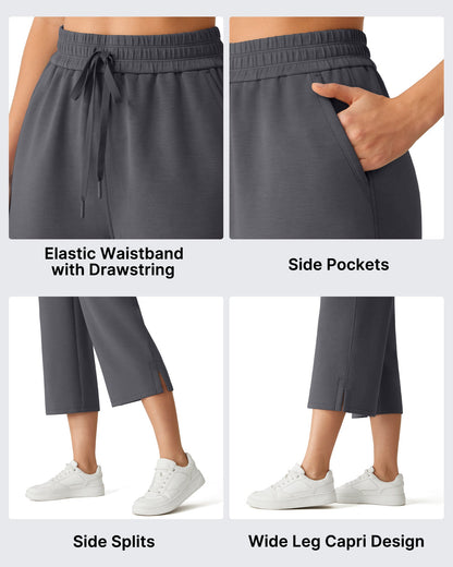 G4Free Smoofit Pantalones Capri de Pierna Ancha con Cordón y Bolsillos