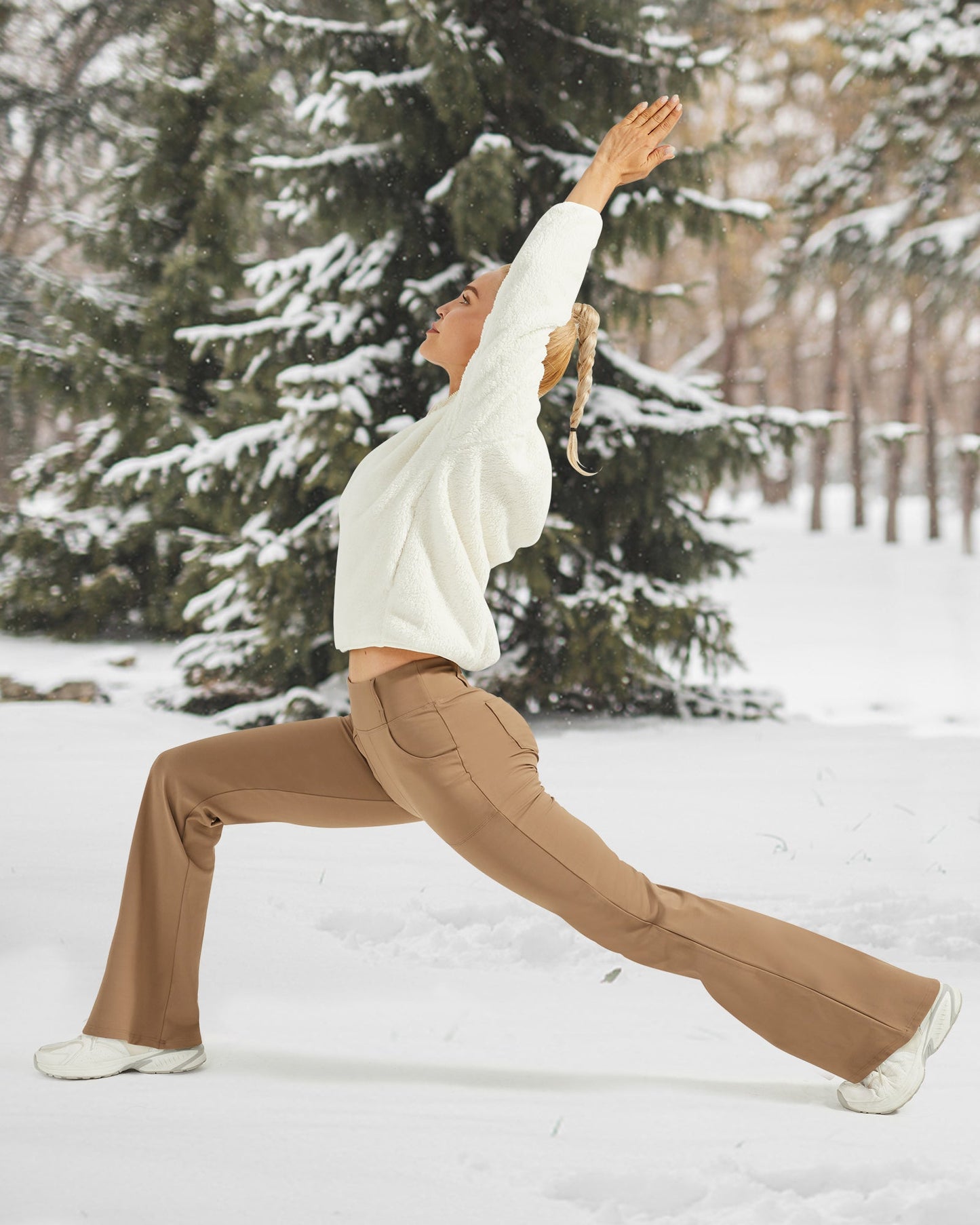 Pantalones acampanados de trabajo de cintura alta con forro polar