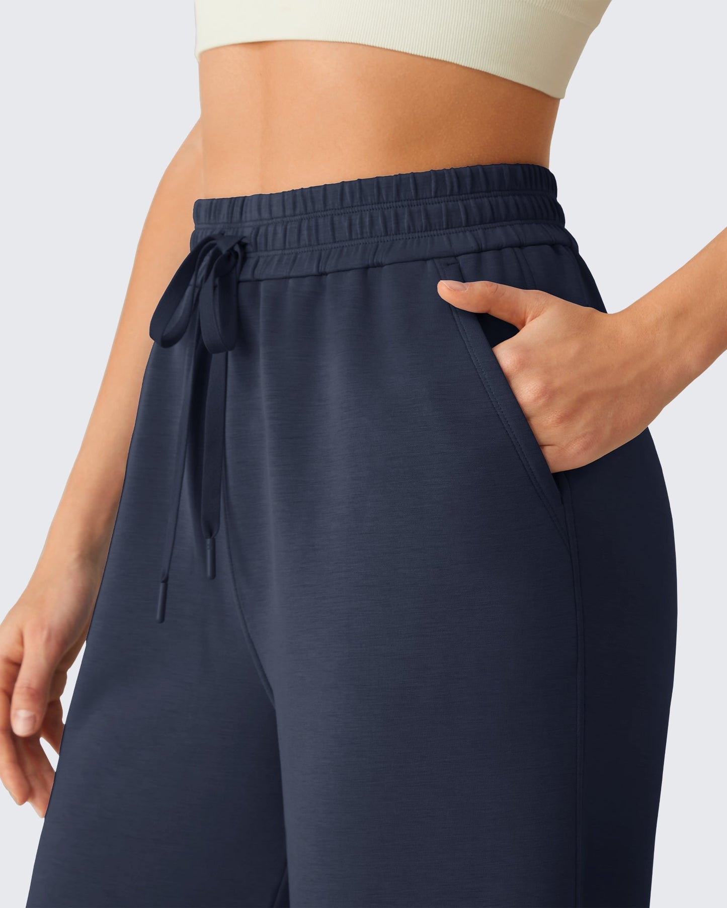 G4Free Smoofit Pantalones Capri de Pierna Ancha con Cordón y Bolsillos