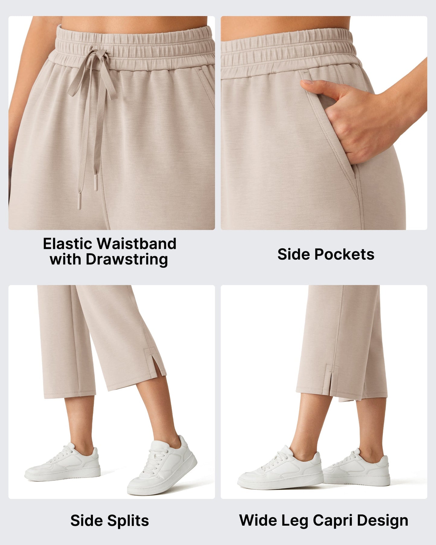 G4Free Smoofit Pantalones Capri de Pierna Ancha con Cordón y Bolsillos