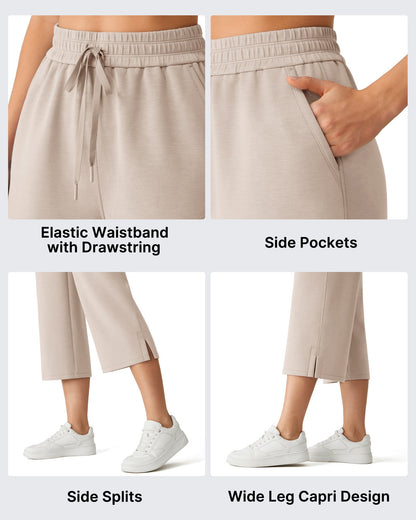 G4Free Smoofit Pantalones Capri de Pierna Ancha con Cordón y Bolsillos