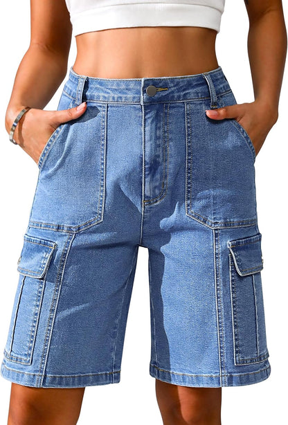 Women Casual Long Knee Length High Waisted Stretch Wide Leg Relaxed Fit