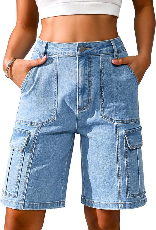 Women Casual Long Knee Length High Waisted Stretch Wide Leg Relaxed Fit
