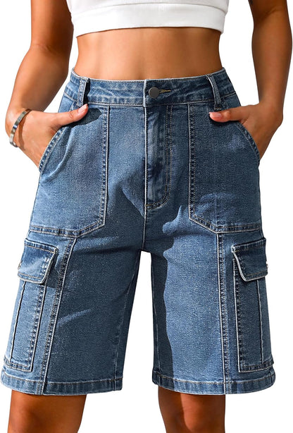 Women Casual Long Knee Length High Waisted Stretch Wide Leg Relaxed Fit