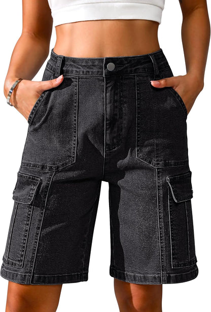 Women Casual Long Knee Length High Waisted Stretch Wide Leg Relaxed Fit
