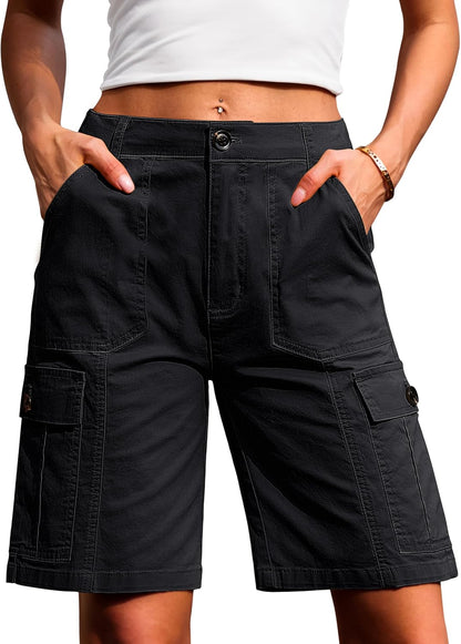 Women Casual Long Knee Length High Waisted Stretch Wide Leg Relaxed Fit