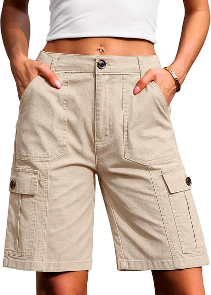 Women Casual Long Knee Length High Waisted Stretch Wide Leg Relaxed Fit
