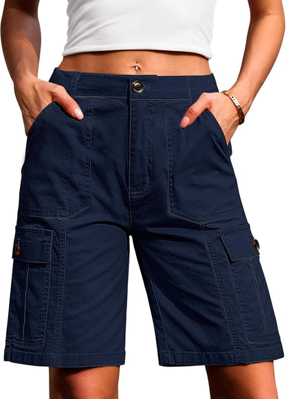 Women Casual Long Knee Length High Waisted Stretch Wide Leg Relaxed Fit