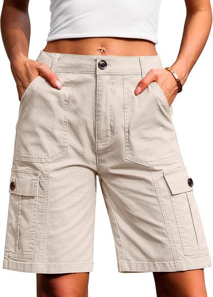 Women Casual Long Knee Length High Waisted Stretch Wide Leg Relaxed Fit