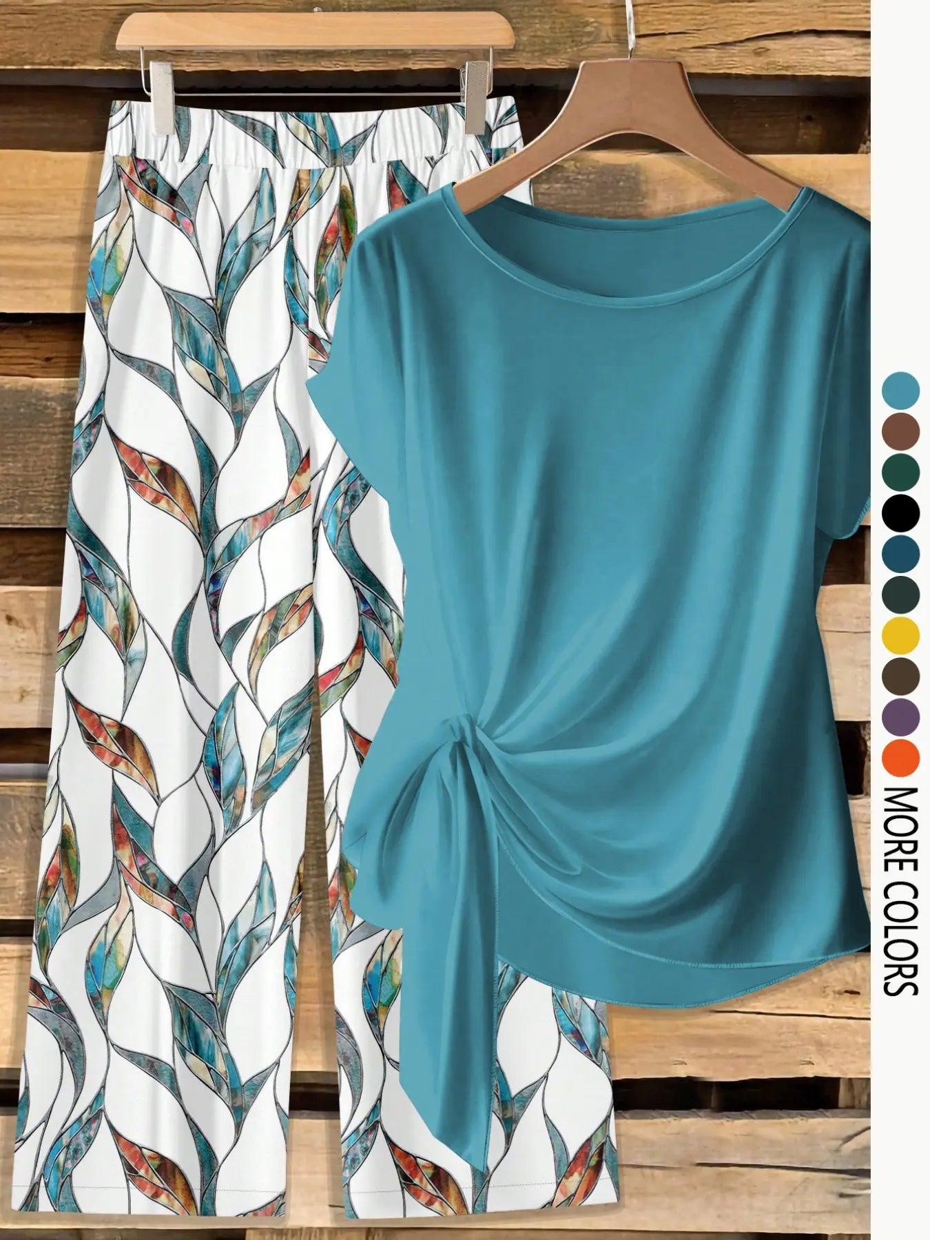 Women's Casual Printed Necktie Shirt and Loose Straight Pants Set