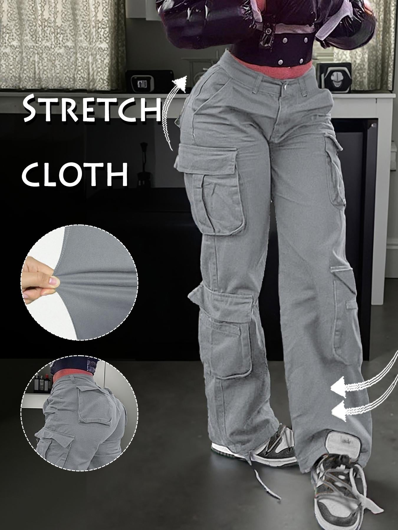 Women's High-Waisted Cargo Pants, Casual Comfortable Basic Style