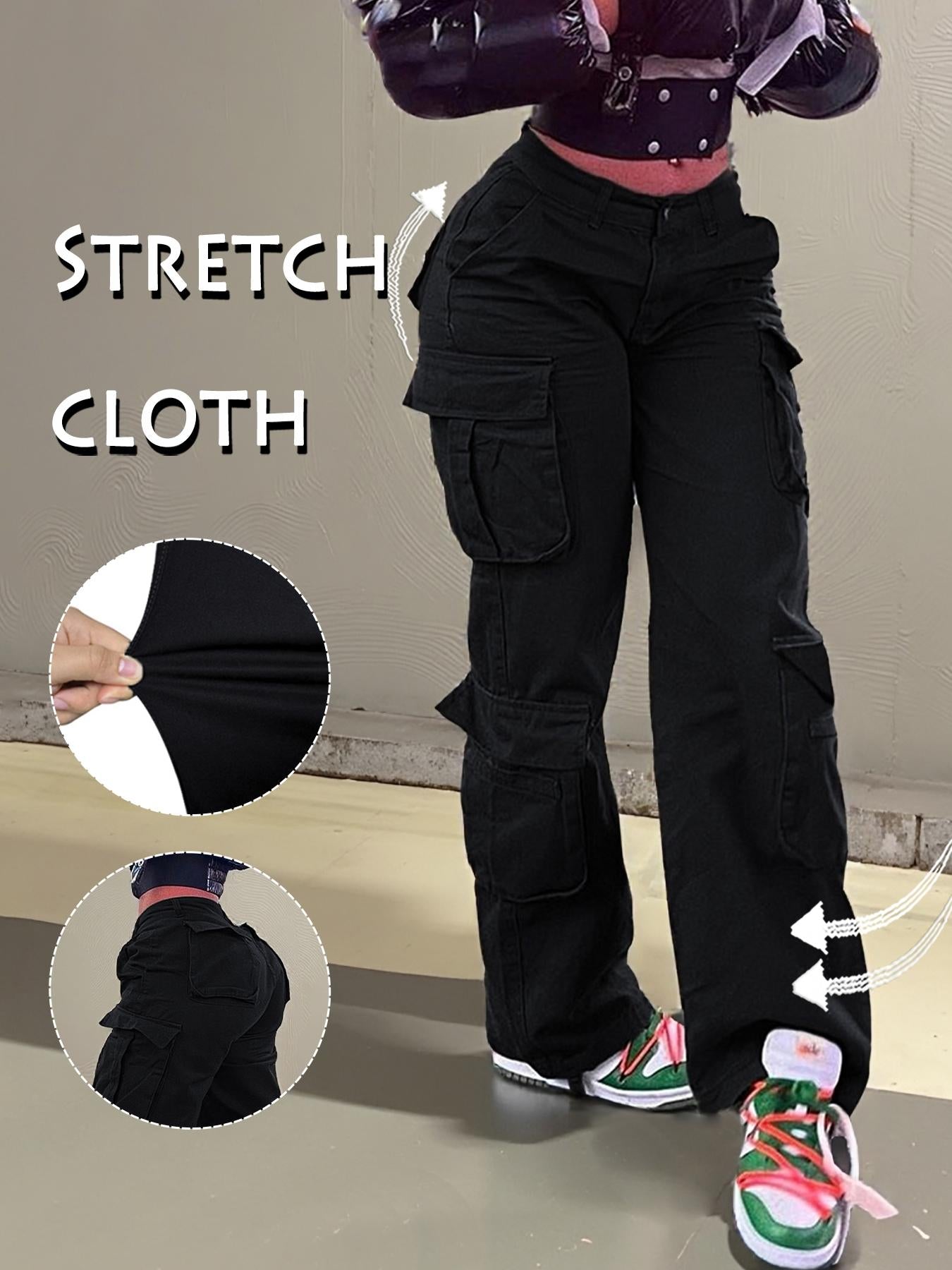 Women's High-Waisted Cargo Pants, Casual Comfortable Basic Style