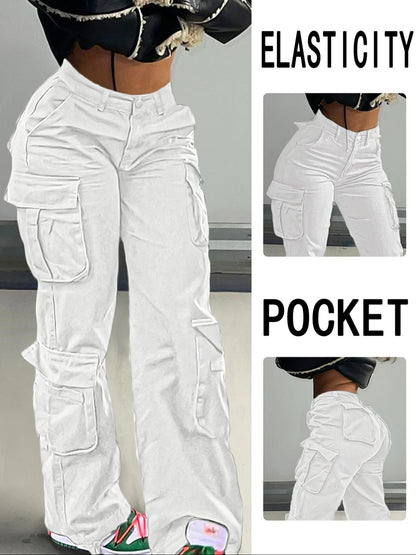Women's High-Waisted Cargo Pants, Casual Comfortable Basic Style