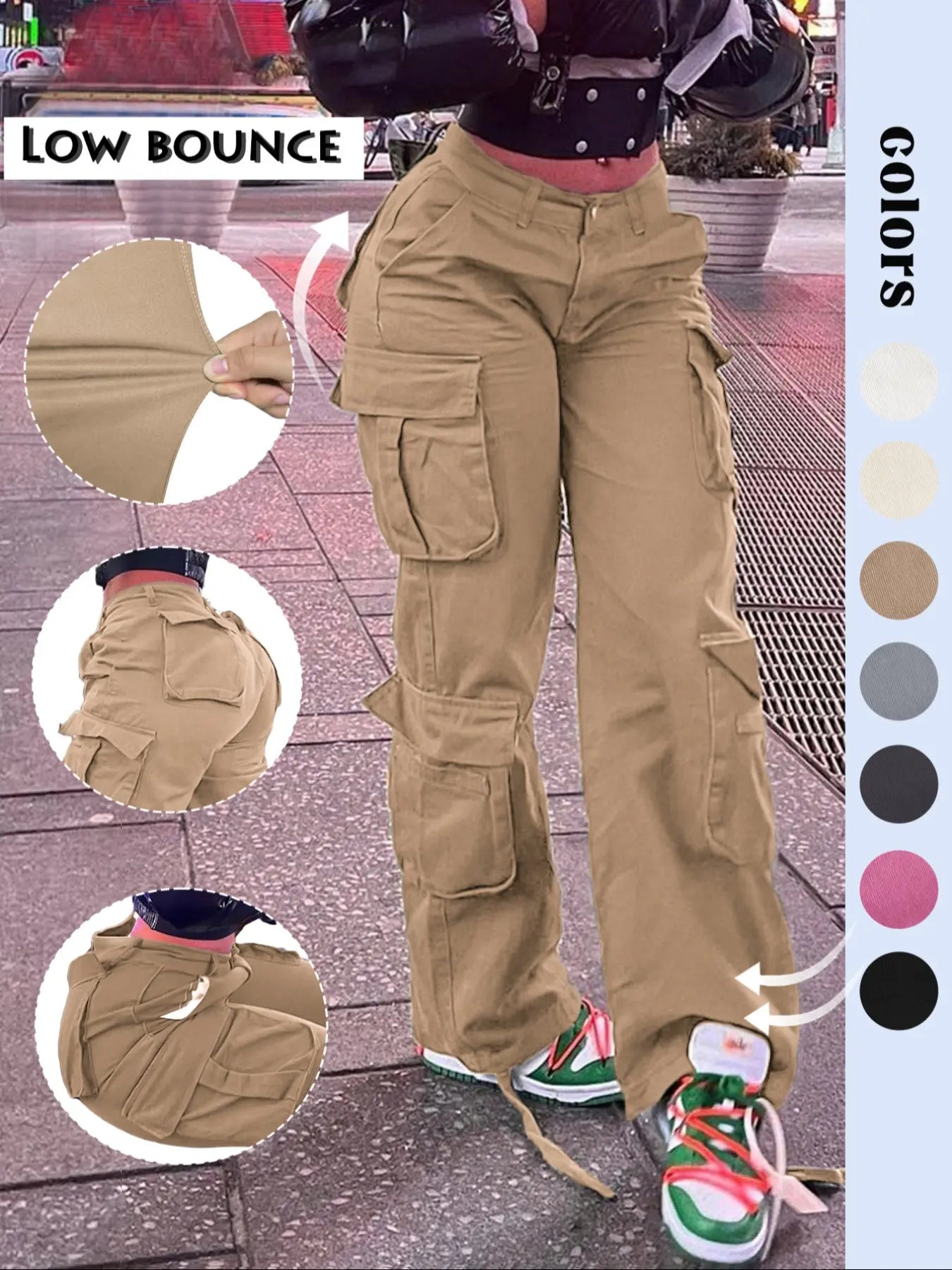 Women's High-Waisted Cargo Pants, Casual Comfortable Basic Style