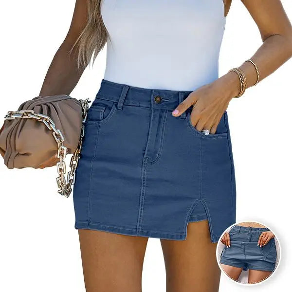 Skorts Skirts for Women Denim Mini Casual Oversize Skirt Side Slit with High Waisted Jean Shorts Stretchy