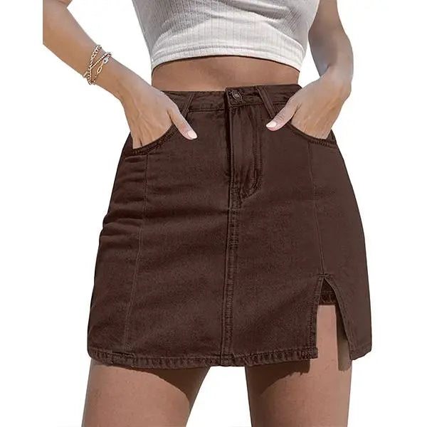 Skorts Skirts for Women Denim Mini Casual Oversize Skirt Side Slit with High Waisted Jean Shorts Stretchy