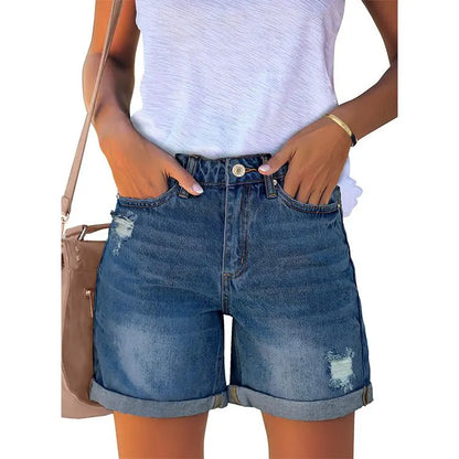 10PACK High-Waisted Distressed Rolled-Up Denim Shorts
