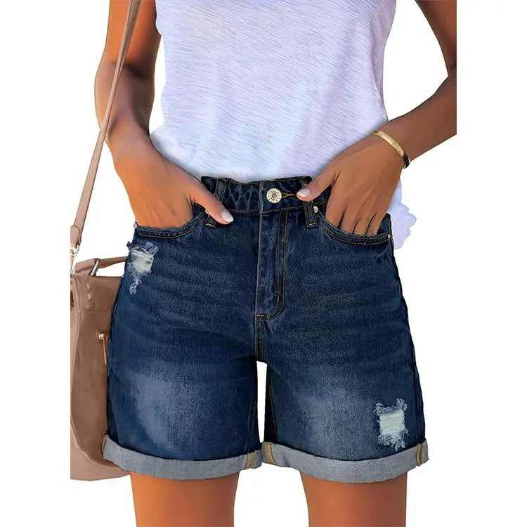 10PACK High-Waisted Distressed Rolled-Up Denim Shorts